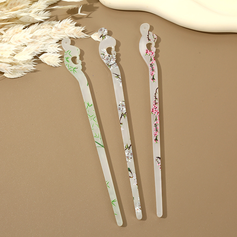 Ancient-style hairpins, simple and modern printed hair combs, plain hairpins and hairpins, women's Hanfu hair accessories, cheongsam and head accessories wholesale