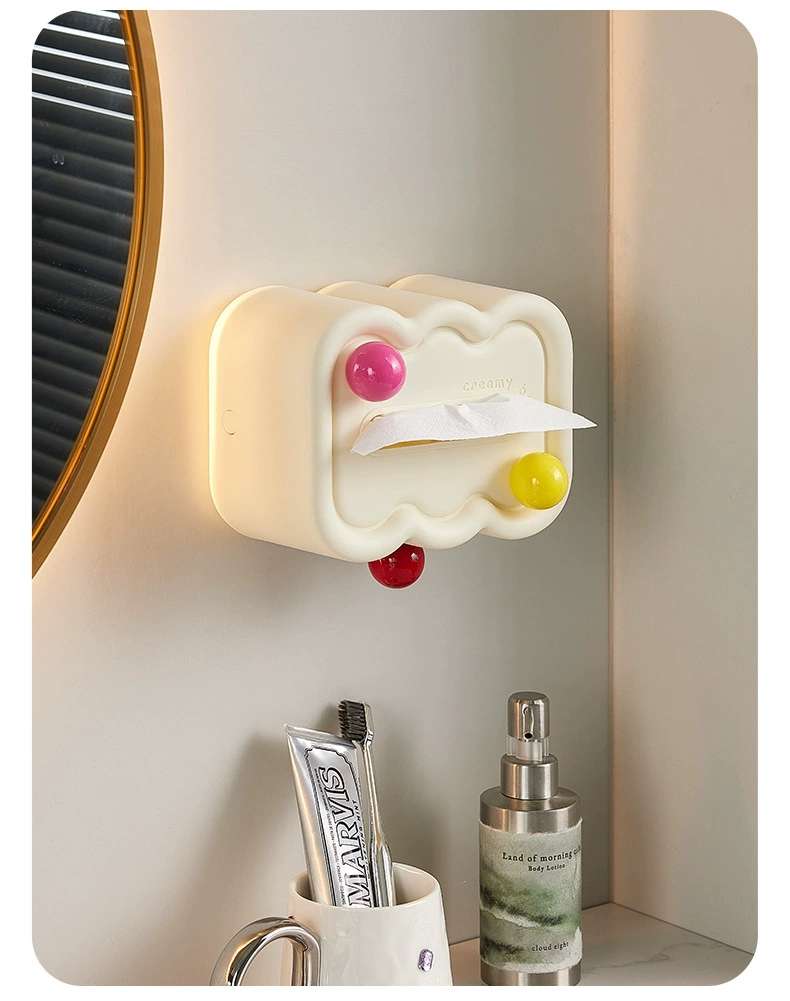 J06-6699-B Cream-style Tissue box, colorful balls, cute tissue storage box, desktop and wall tissue box detail image 15