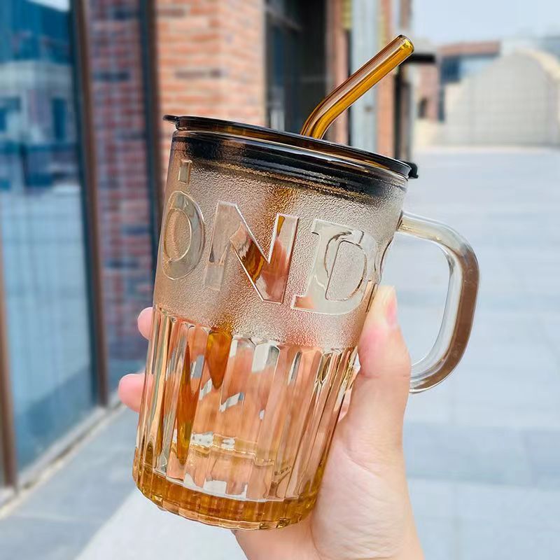 玻璃杯ins高颜值简约情侣水杯学生大容量吸管杯便携上班族咖啡杯玻璃杯