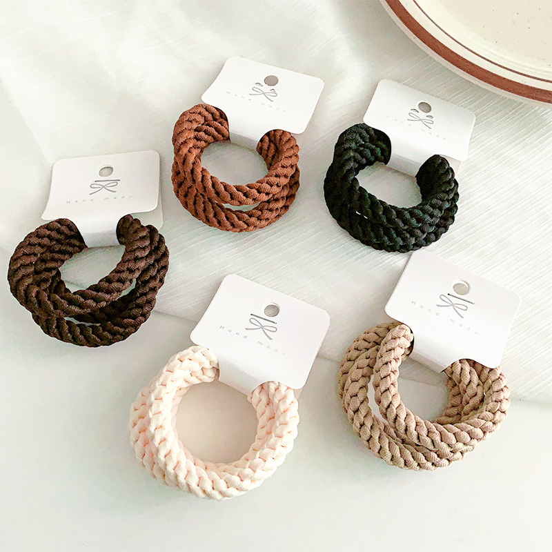 奶咖加粗编织发圈3根卡装新款皮筋简约气质发绳高弹力耐用头绳女