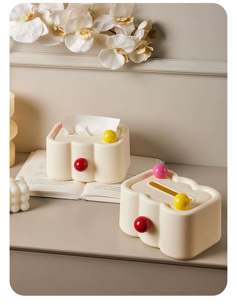J06-6699-B Cream-style Tissue box, colorful balls, cute tissue storage box, desktop and wall tissue box detail image 17