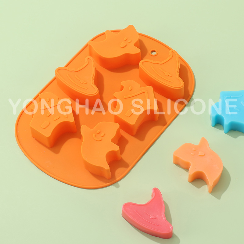 跨境热销食品级硅胶万圣节6连蛋糕模幽灵女巫帽鬼节DIY巧克力蛋糕饼干模具