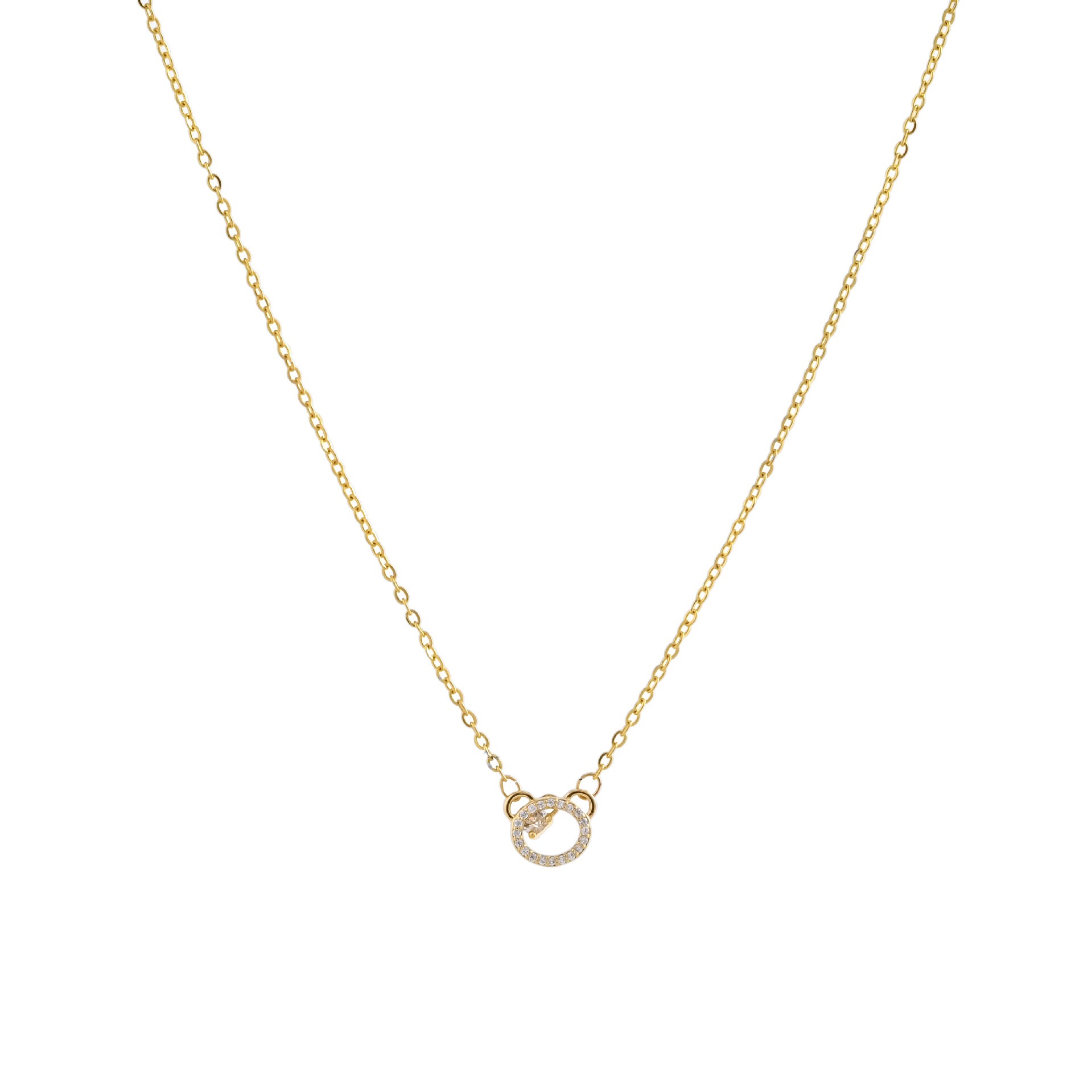 Xuhui brand exquisite and light luxury copper plated with real gold and zirconia 925 silver needle luxurious bear stud necklace set details Picture