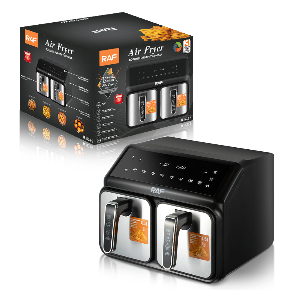 RAF European standard cross-border air fryer, dual-pot, large-capacity, multi-functional household electric fryer, smokeless touch screen 9LR.5281 details Picture