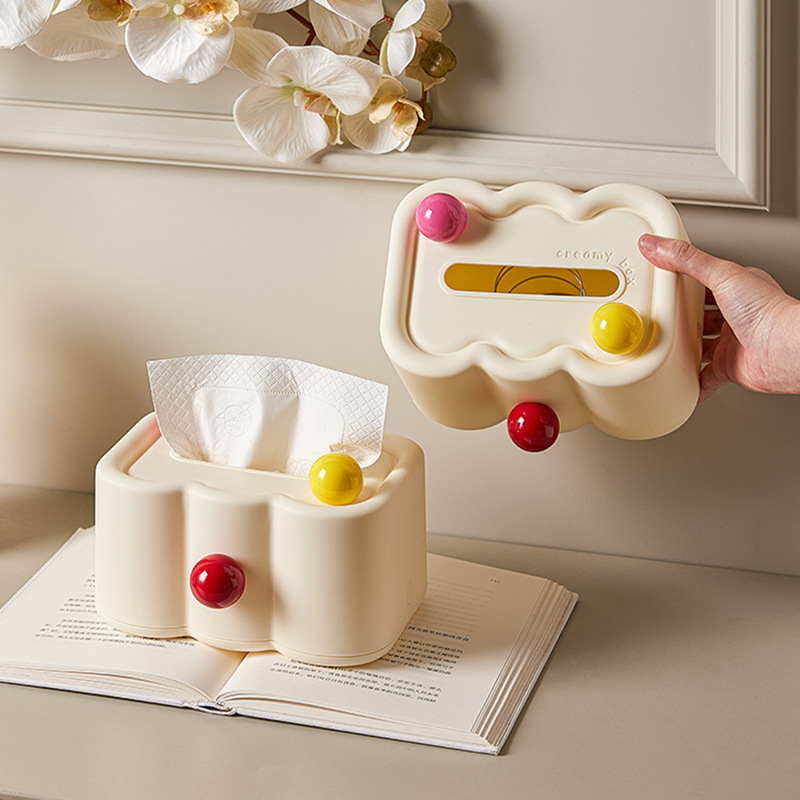 J06-6699-B Cream-style Tissue box, colorful balls, cute tissue storage box, desktop and wall tissue box details Picture