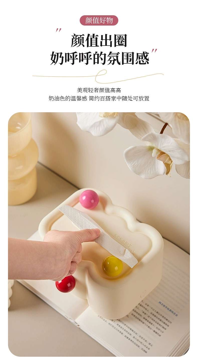 J06-6699-B Cream-style Tissue box, colorful balls, cute tissue storage box, desktop and wall tissue box detail image 5