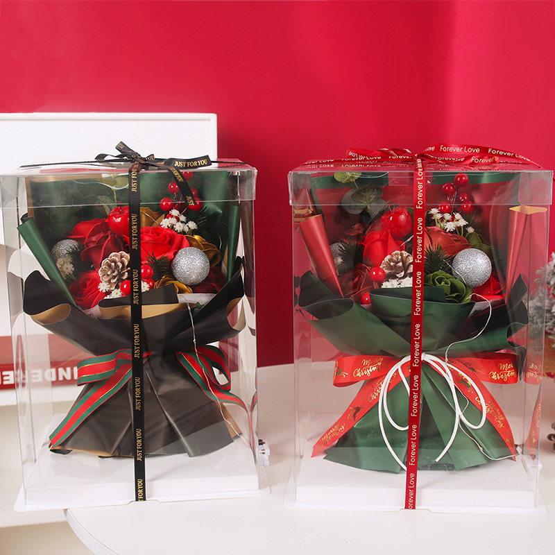 圣诞节香皂花玫瑰花束 装饰特别礼品永生花礼盒新年节日礼物 肥皂花手工制作可爱花束 香味香皂花 礼品摆件花束