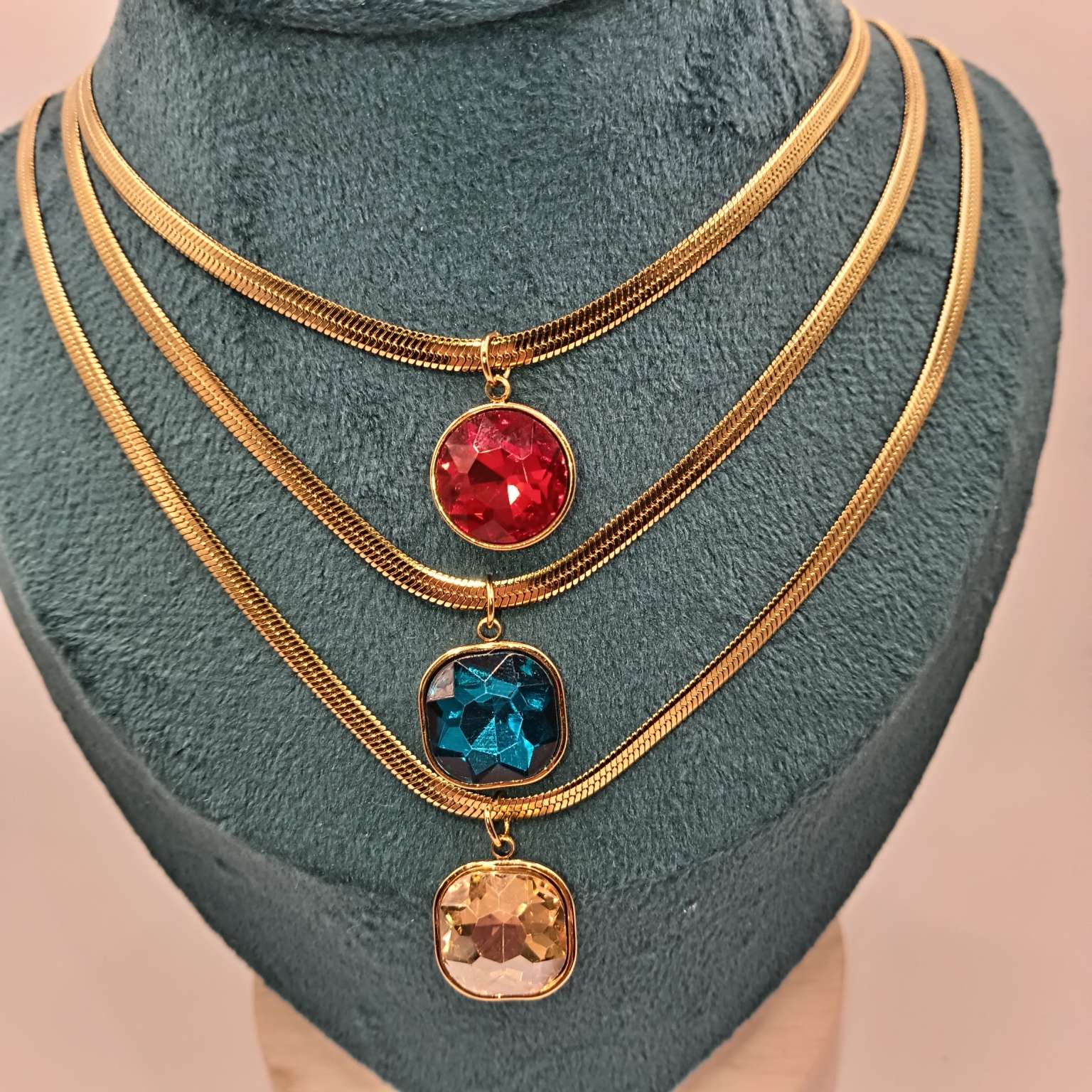 不锈钢时尚水晶项链刀片链项链时尚饰品金色项链外贸新品水晶多色项链详情图8