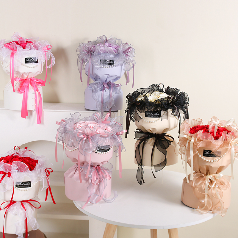 香皂花玫瑰花束永生花礼盒情人节礼物 肥皂花手工制作香味香皂花 母亲节 新年 生日礼品摆件香皂花情人节花