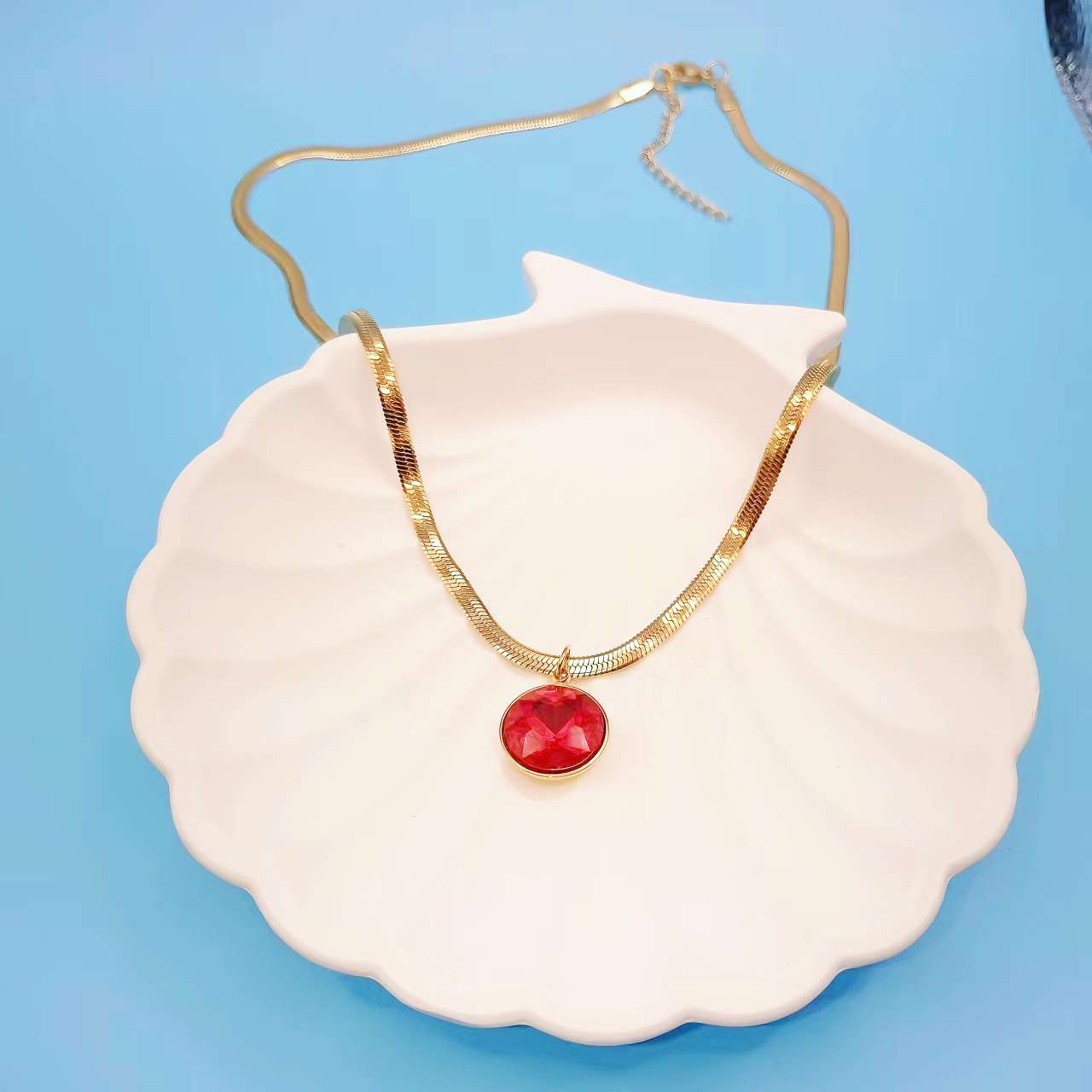 不锈钢时尚水晶项链刀片链项链时尚饰品金色项链外贸新品水晶多色项链详情图3