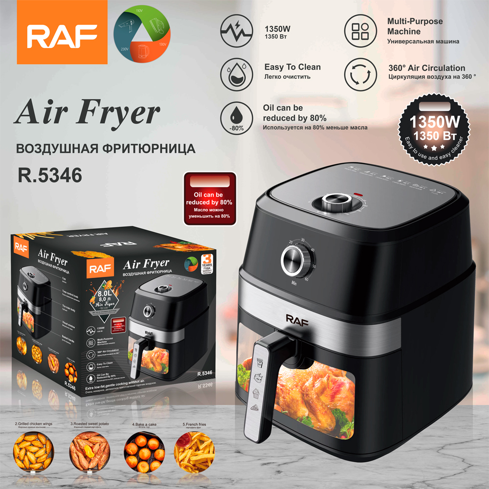 RAF European standard cross-border air fryer, large capacity, multi-functional, smart home digital display electric fryer, 8L, smokeless R.5346