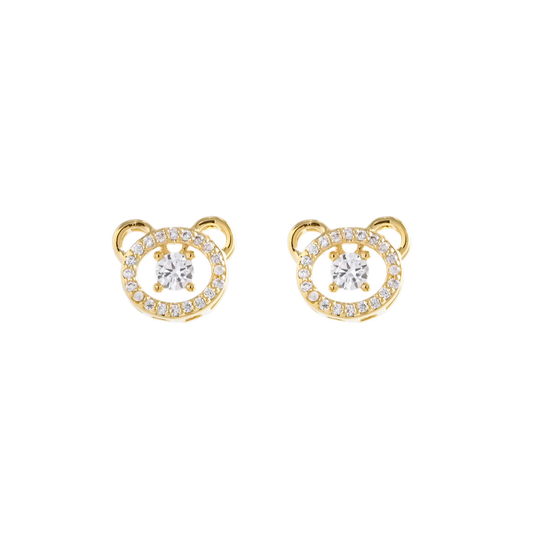 Xuhui brand exquisite and light luxury copper plated with real gold and zirconia 925 silver needle luxurious bear stud necklace set Specification drawing