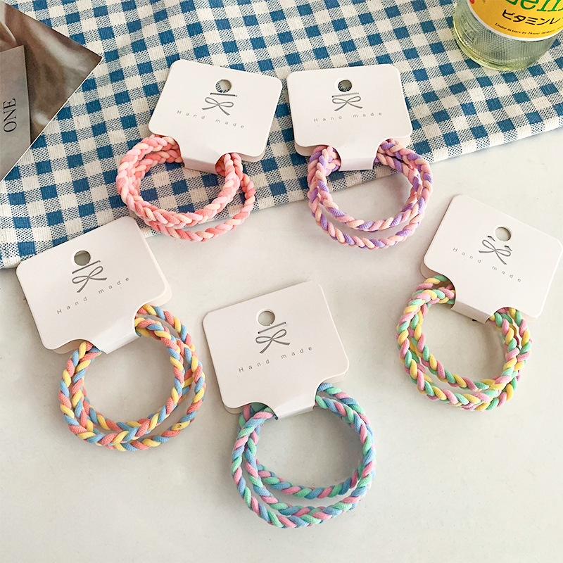 Three candy-colored braid hair bands with clips, a simple and elegant Korean style hair tie for women, a high-elasticity and durable hair accessory Item Picture