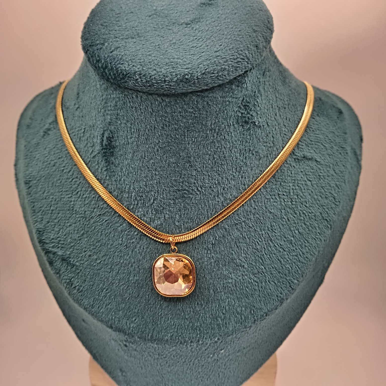 不锈钢时尚水晶项链刀片链项链时尚饰品金色项链外贸新品水晶多色项链详情图15