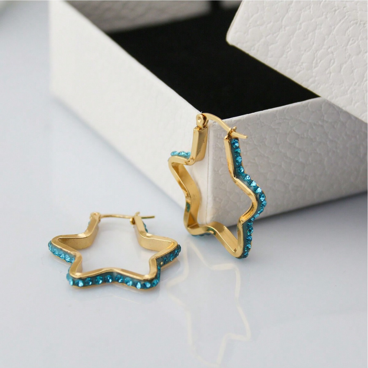 Stainless steel diamond five-pointed star earrings, multi-color earrings, basic foreign trade style earrings, simple and fashionable earrings, fashionable accessories detail image 8