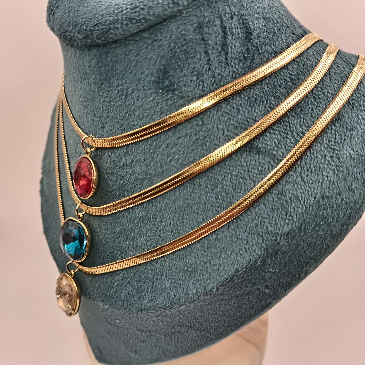 不锈钢时尚水晶项链刀片链项链时尚饰品金色项链外贸新品水晶多色项链详情图9