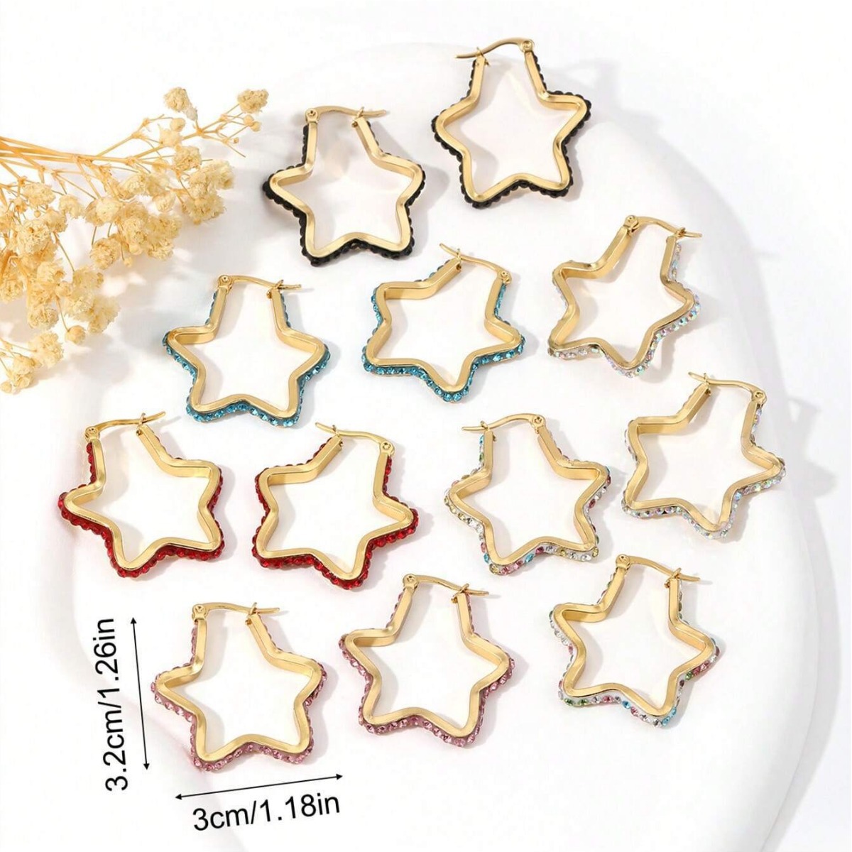 Stainless steel diamond five-pointed star earrings, multi-color earrings, basic foreign trade style earrings, simple and fashionable earrings, fashionable accessories detail image 2