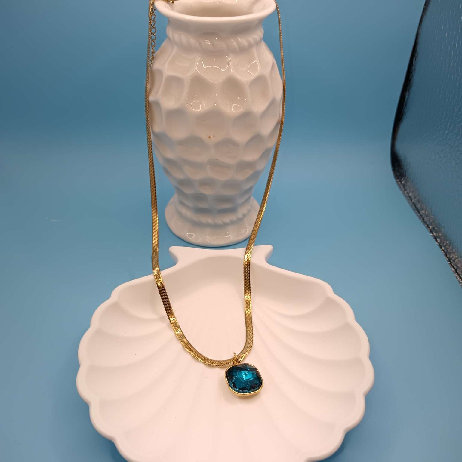 不锈钢时尚水晶项链刀片链项链时尚饰品金色项链外贸新品水晶多色项链详情图7