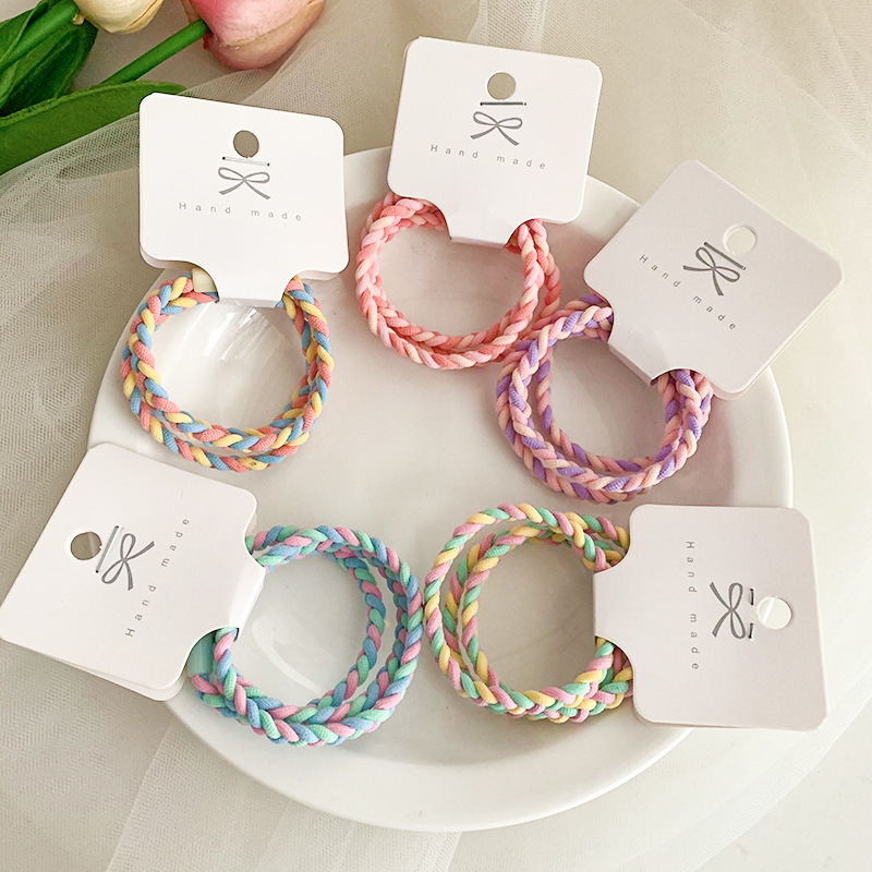 Three candy-colored braid hair bands with clips, a simple and elegant Korean style hair tie for women, a high-elasticity and durable hair accessory