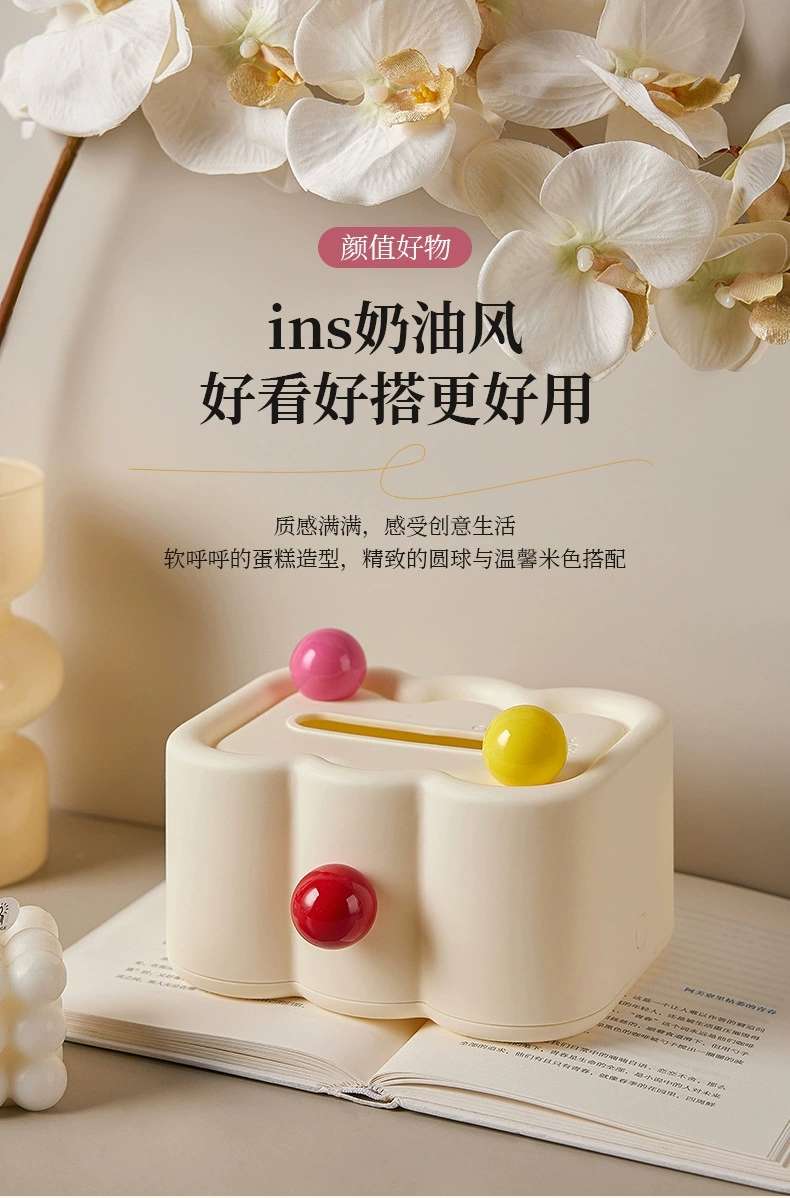 J06-6699-B Cream-style Tissue box, colorful balls, cute tissue storage box, desktop and wall tissue box detail image 1