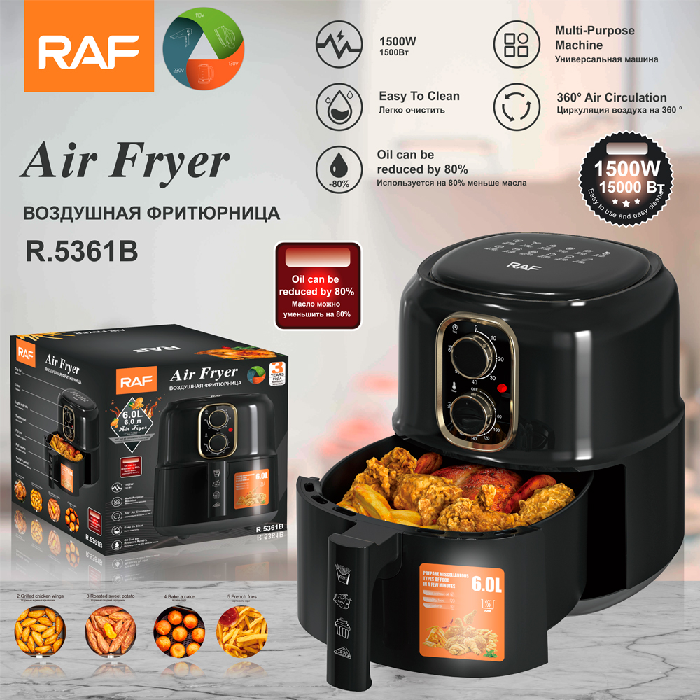 RAF European standard cross-border air fryer, large capacity 4L multi-functional household electric fryer, visual intelligent touch screen, oil-free details Picture