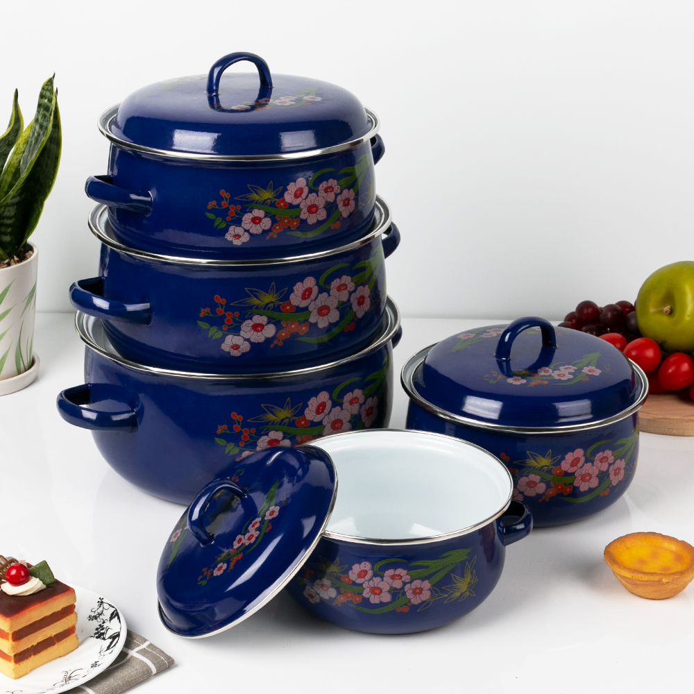 现货673ED搪瓷锅五件套 搪瓷盖搪瓷锅 16-24cm 出非洲性价比搪瓷锅细节图