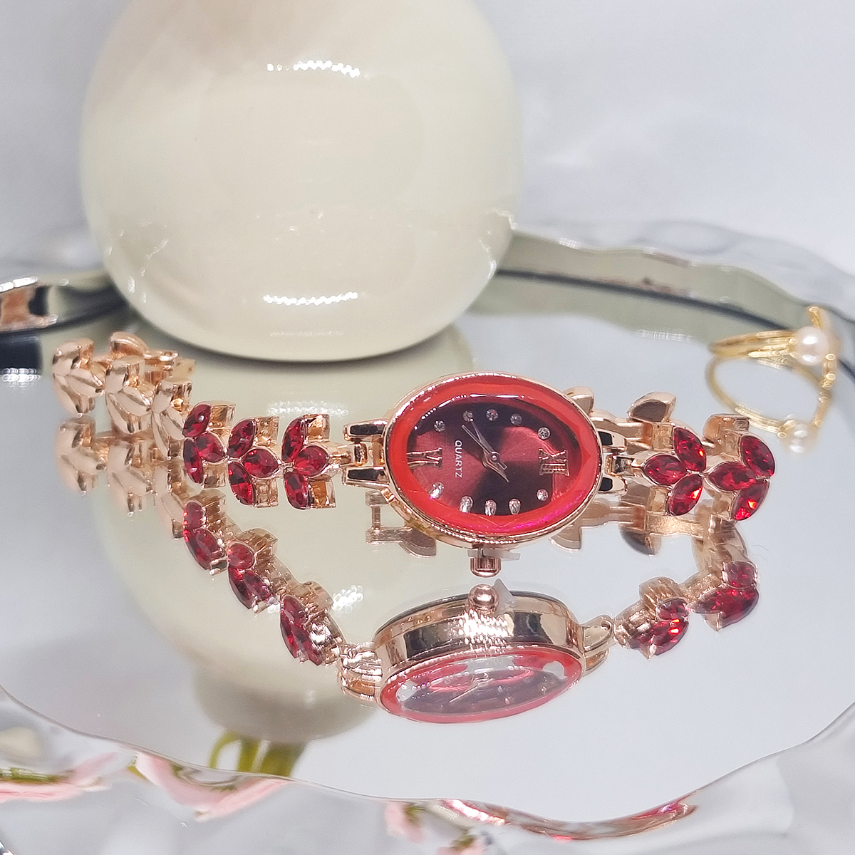 New Wheat Studded With Diamond Petals Leaves Women's Quartz Watch Bracelet Wholesale Specification drawing