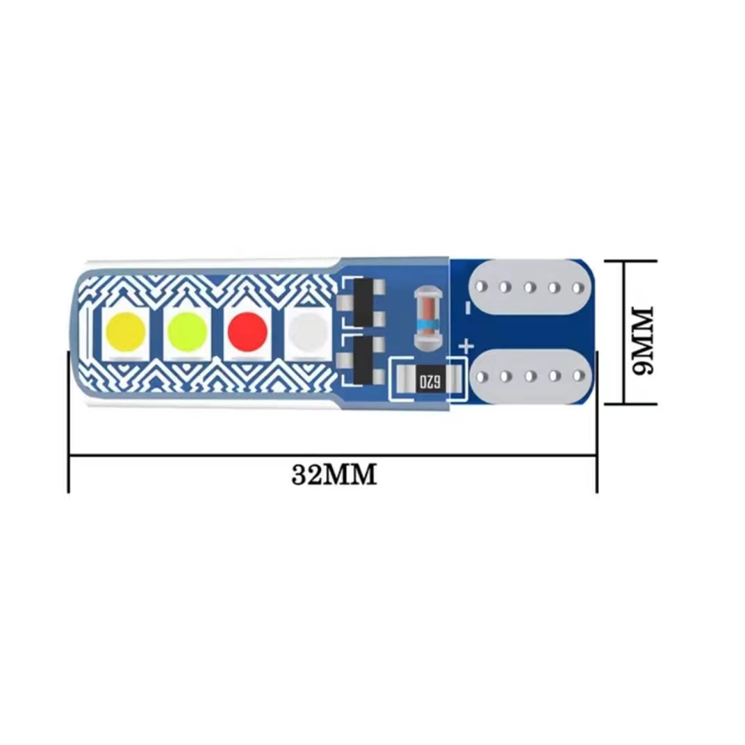 Automobile LED width indicator light T10 seven-color flowing light license plate light rubber light Specification drawing