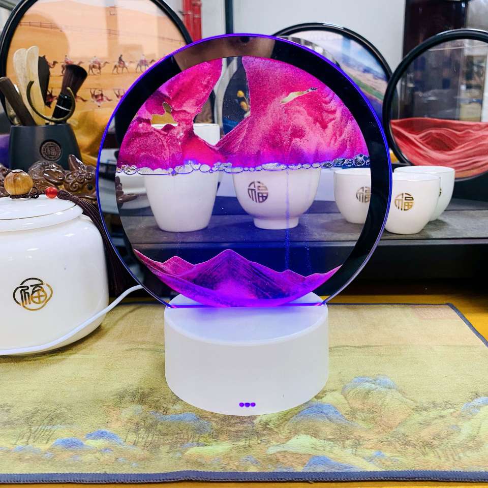 Factory cross-border 3D flowing sand painting night light ornament, dynamic hourglass table lamp, three-dimensional creative stress-relieving remote control touch version detail image 11