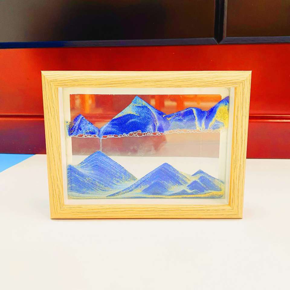 Creative solid wood photo frame sand painting ornament, 3D stereoscopic stress-relieving hourglass, high-end business home decoration detail image 5