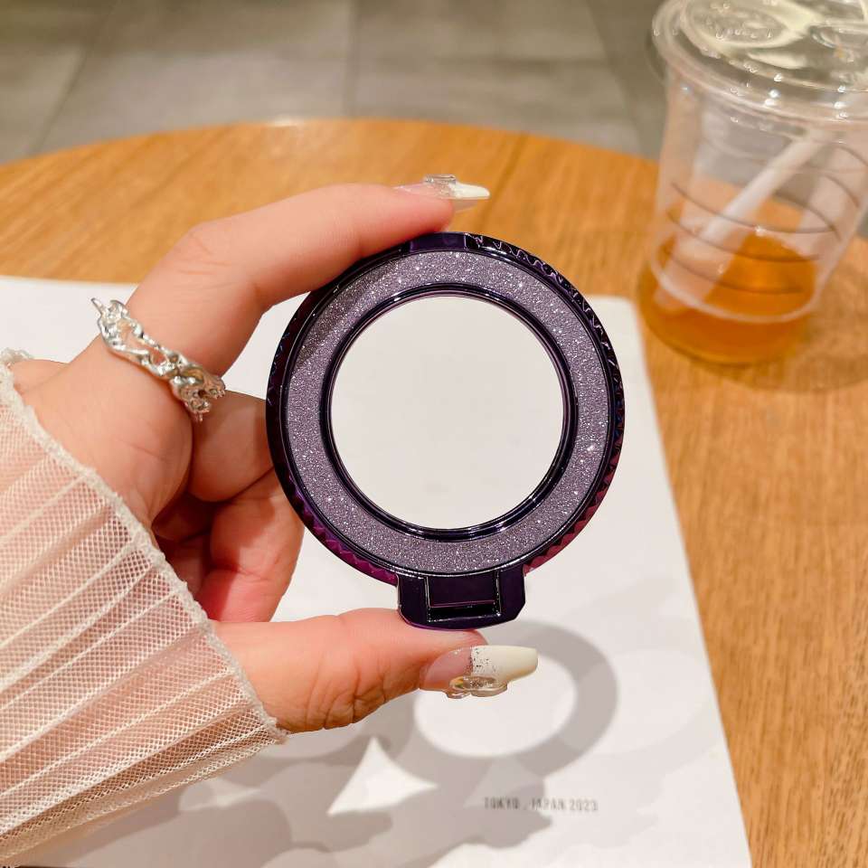 New back sticker diamond-patterned magnetic glitter hollowed-out phone stand, desktop lazy person creative folding wireless charging ring detail image 6