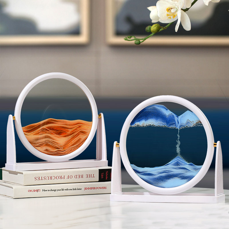 Factory direct sales of cross-border rotating 3D flowing sand painting ornaments, round glass handicrafts, stress-relieving home decoration gifts detail image 3