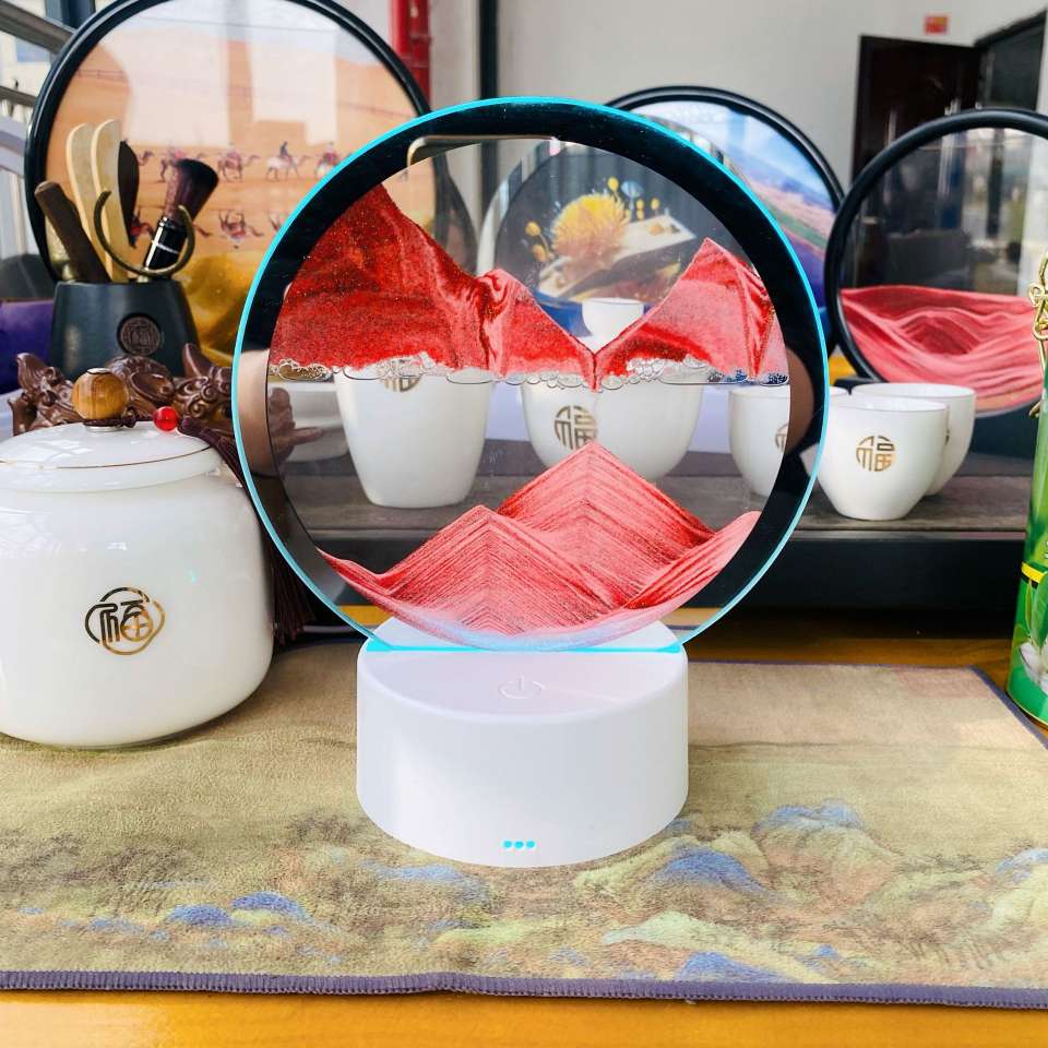 Factory cross-border 3D flowing sand painting night light ornament, dynamic hourglass table lamp, three-dimensional creative stress-relieving remote control touch version detail image 6
