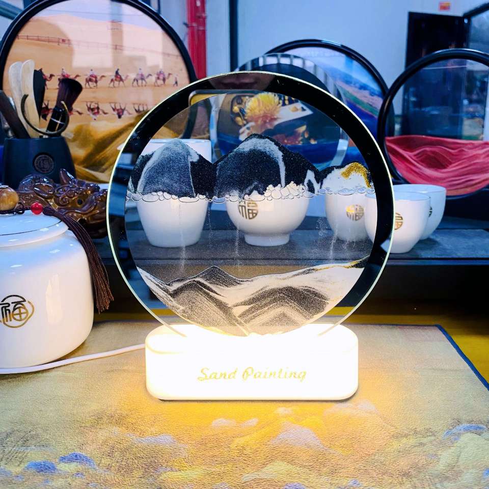 Factory cross-border 3D flowing sand painting night light ornament, dynamic hourglass table lamp, three-dimensional creative stress-relieving remote control touch version detail image 15