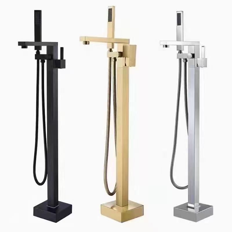 DM欧式铜体浴室落地花洒缸边淋浴柱花洒卫浴套装落地浴缸水龙头