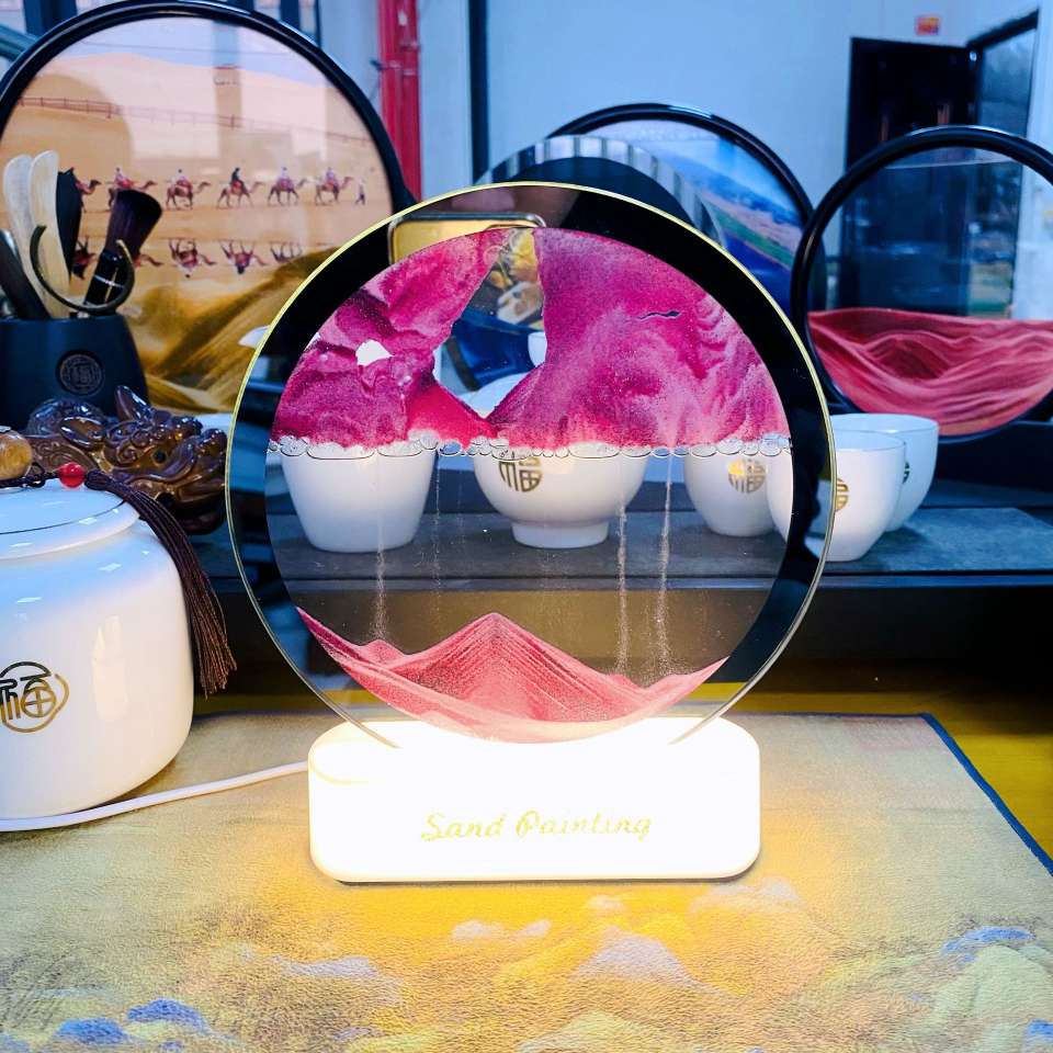 Factory cross-border 3D flowing sand painting night light ornament, dynamic hourglass table lamp, three-dimensional creative stress-relieving remote control touch version detail image 5