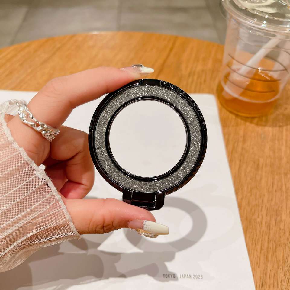 New back sticker diamond-patterned magnetic glitter hollowed-out phone stand, desktop lazy person creative folding wireless charging ring detail image 9