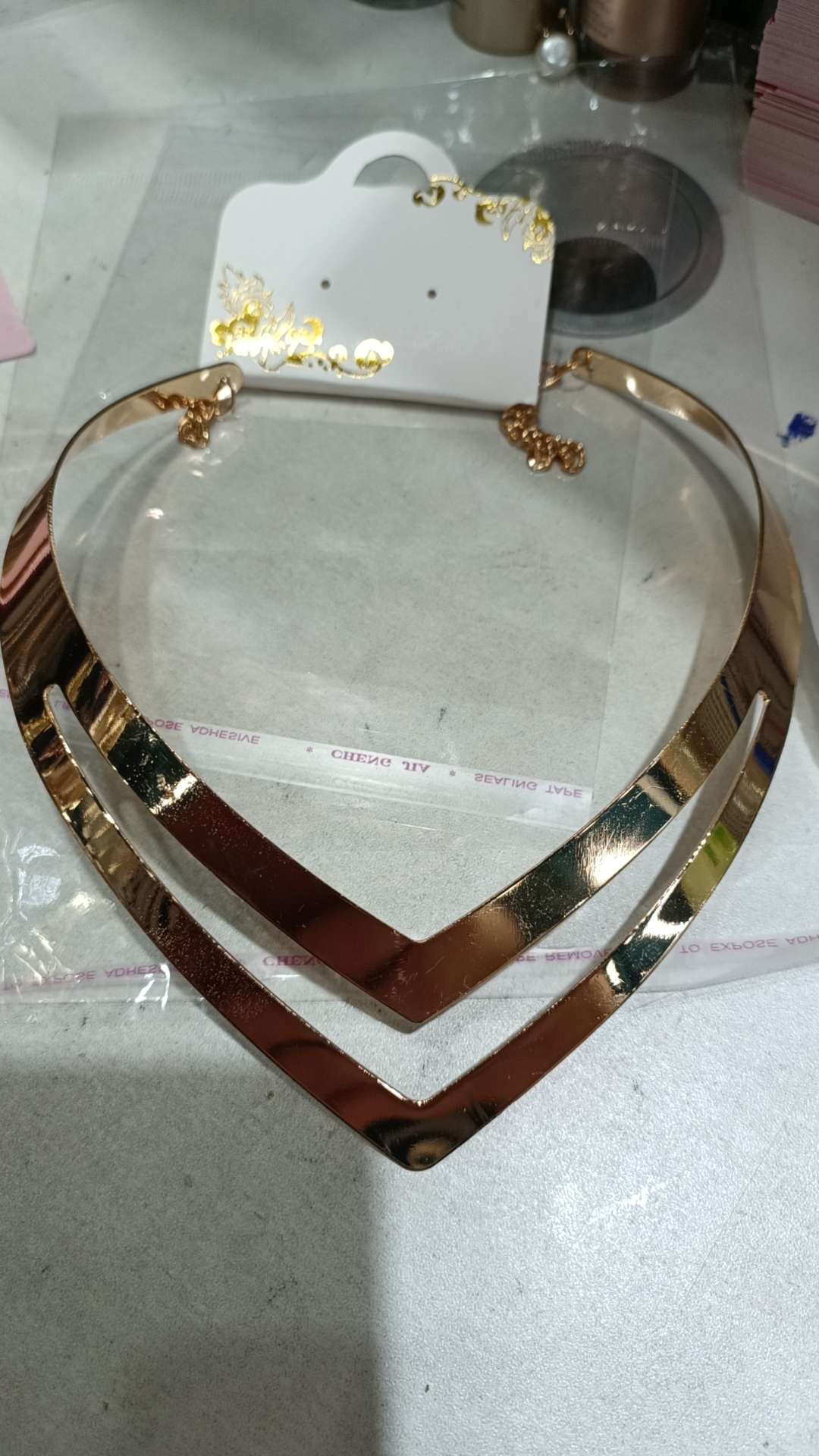Double heart-shaped gold exaggerated necklaces