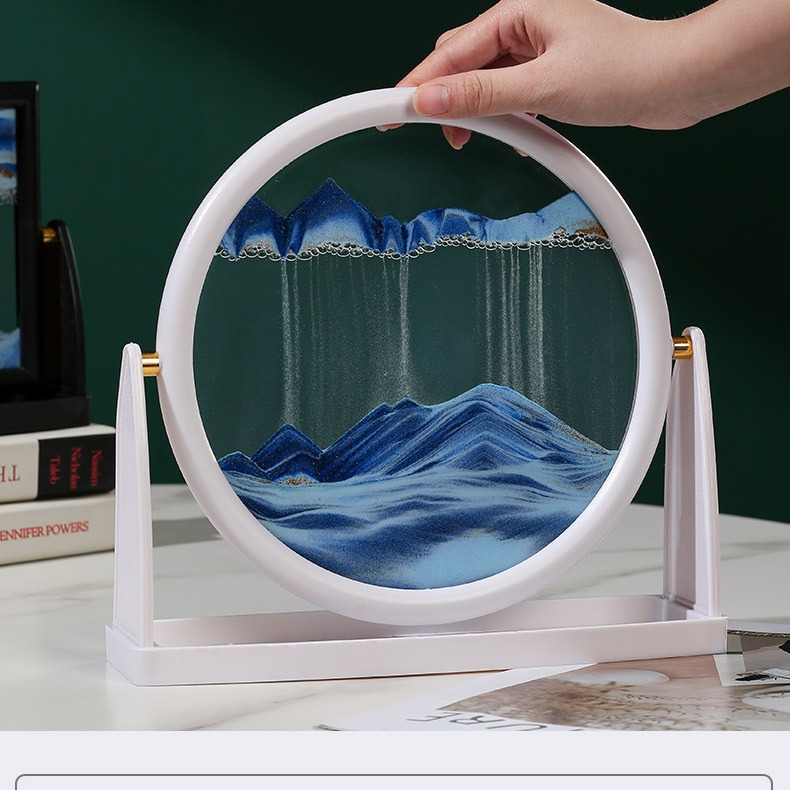 Factory direct sales of cross-border rotating 3D flowing sand painting ornaments, round glass handicrafts, stress-relieving home decoration gifts