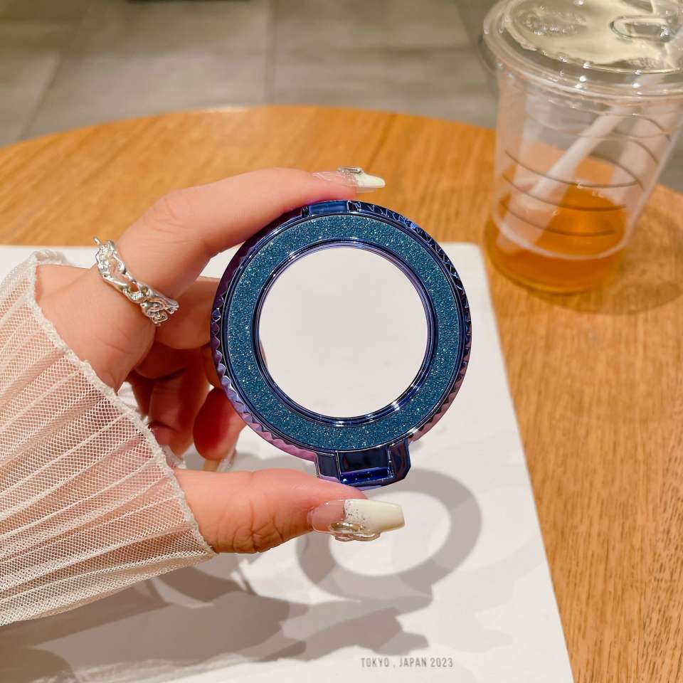 New back sticker diamond-patterned magnetic glitter hollowed-out phone stand, desktop lazy person creative folding wireless charging ring details Picture