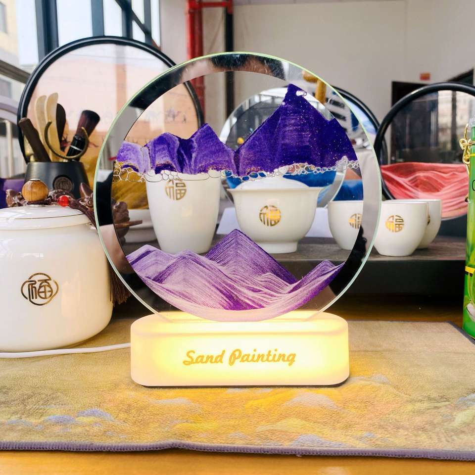 Factory cross-border 3D flowing sand painting night light ornament, dynamic hourglass table lamp, three-dimensional creative stress-relieving remote control touch version detail image 3