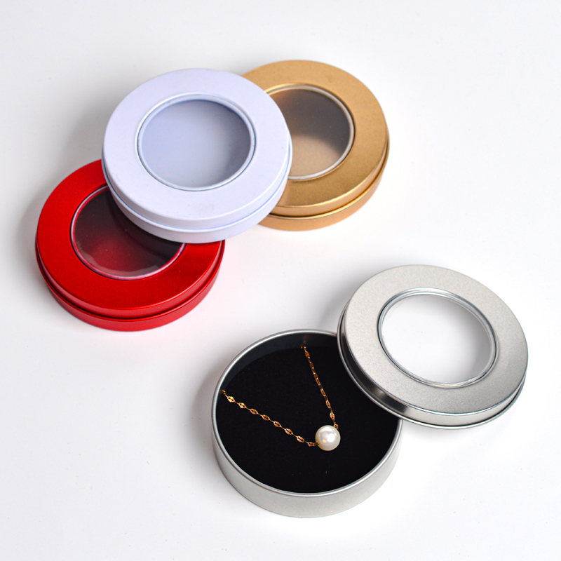 新款小号圆形开天窗马口铁盒子首饰糖果礼物收纳包装礼盒多色现货圆形小铁盒工厂批发
