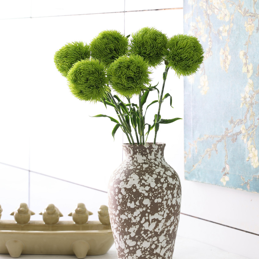Green carnation artificial flower, simple style home flower arrangement, soft rubber artificial flower decorative item, artificial green ball wholesale pic 1