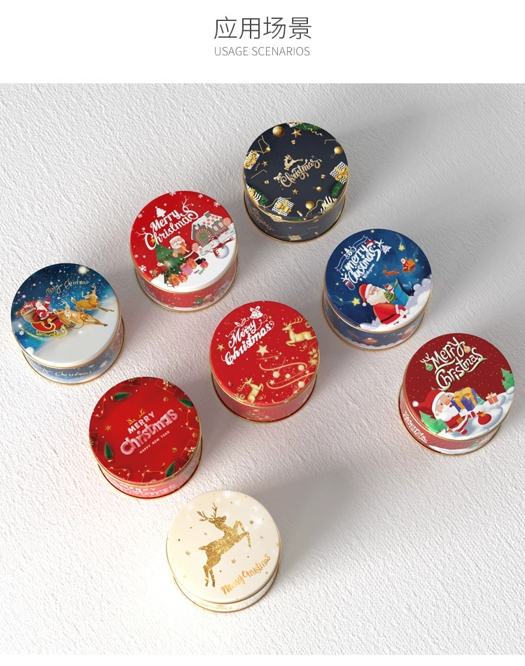新款圣诞节礼物包装马口铁盒圆形糖果包装小铁盒子圣诞马口铁礼盒工厂现货批发详情2