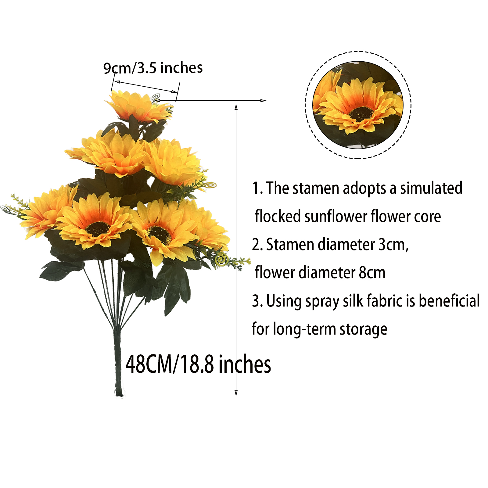 太阳花仿真花塑料花搭配簪花玫瑰花 植绒毛质感逼真 仿真柏树配件 室内装饰绿植详情3