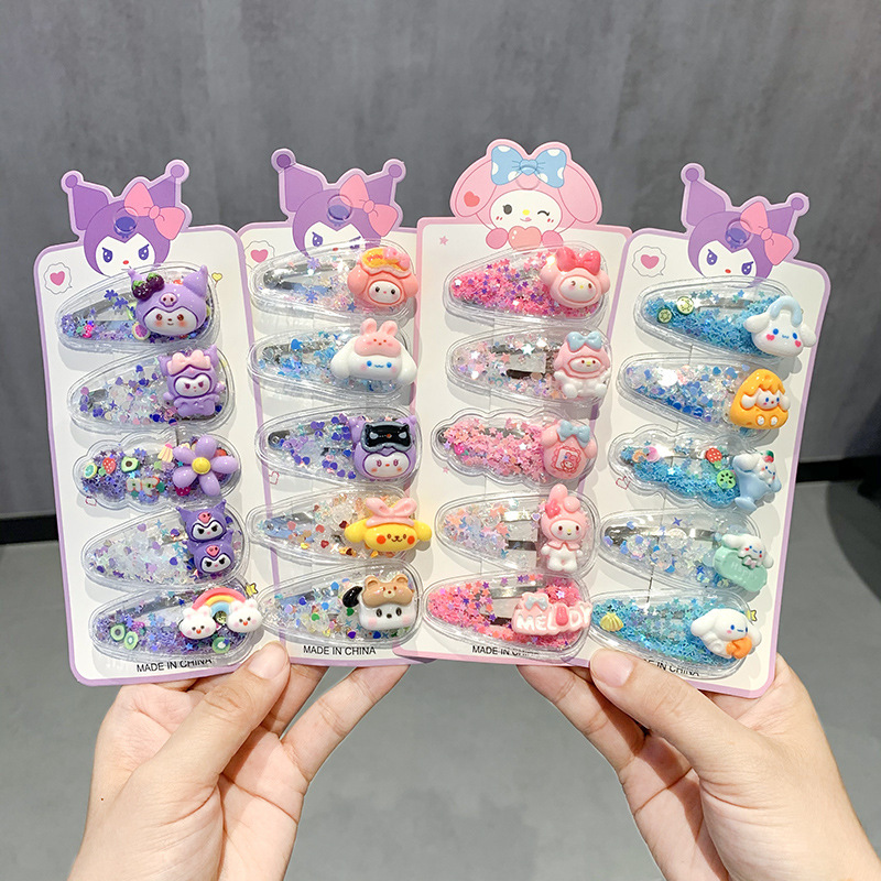 Children's hair clips, cute flowing sand cartoon fruit hair clips, baby sequined bb hair accessories, little girl side bangs clips details Picture