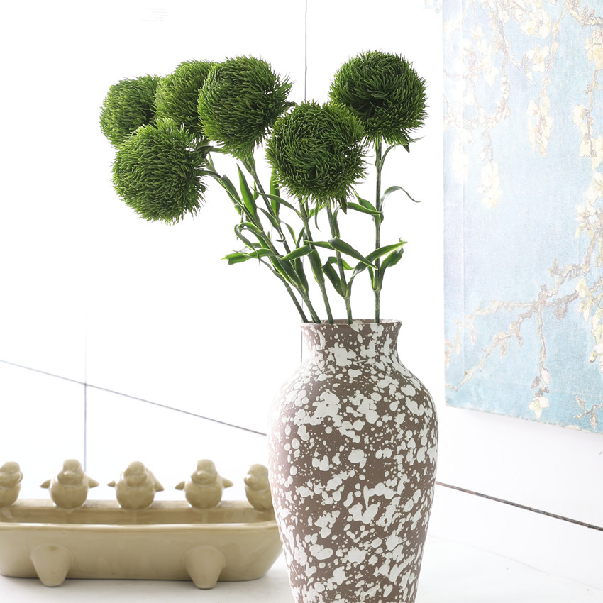 Green carnation artificial flower, simple style home flower arrangement, soft rubber artificial flower decorative item, artificial green ball wholesale details Picture