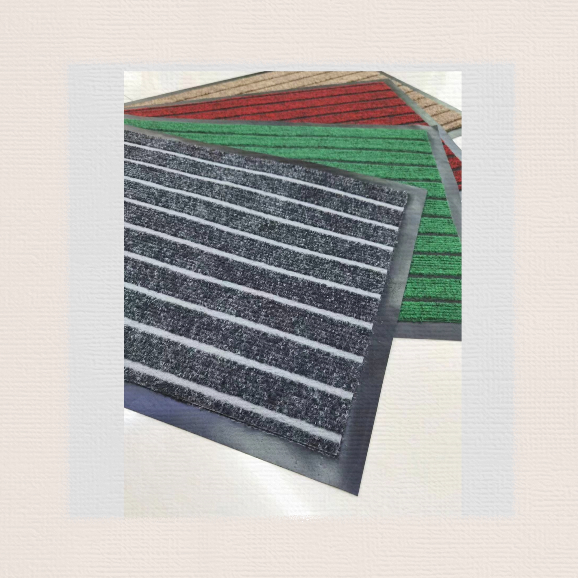 PVC seven-stripe floor mat, anti-slip floor mat, single-stripe floor mat, striped floor mat, water-absorbing anti-slip mat, kitchen mat, balcony blanket, corridor blanket, size 38*58CM, 50 pieces per piece, woven bag Specification drawing