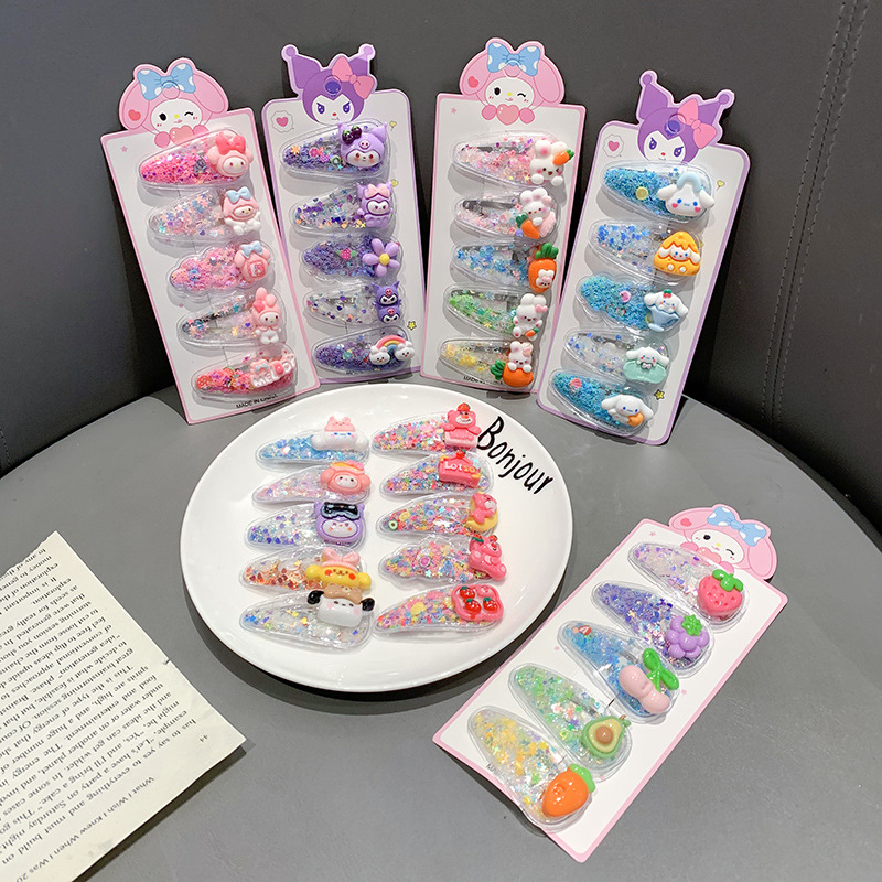 Children's hair clips, cute flowing sand cartoon fruit hair clips, baby sequined bb hair accessories, little girl side bangs clips Application Scenario