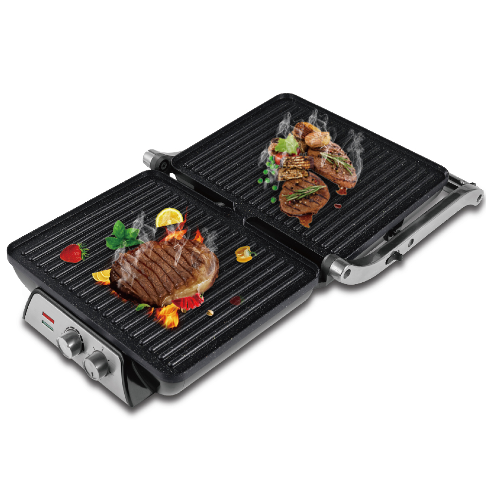European-style household smokeless double-sided grilling steak machine, iron plate grilling sausage meat machine, sandwich bread breakfast machine Item Picture